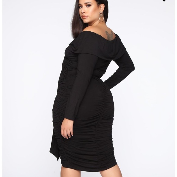 Midi Black Ruched Dress - Picture 2 of 4